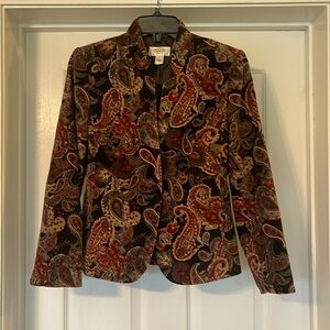 Talbots Velvet Paisley Print Blazer in black/brown,tan, cranberry, olive Size 2P